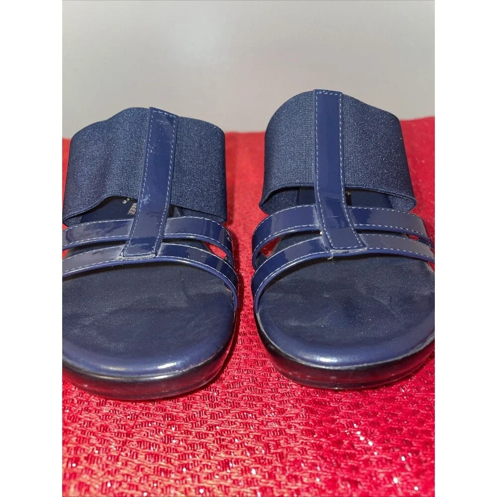 Italian Shoemakers Wedge Sandals Navy Blue Stretch Elastic Straps Italy 7 M